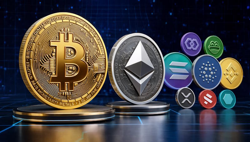 Инфографика, показывающая иерархию капитализации популярных монет.